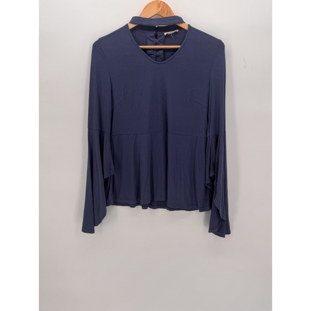 Women's Blouse Blue Bell Sleeve Flowy Size Small Witchy Boho Chic Minimalist 90
